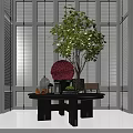 Modern Luxury Entryway Side Cabinet With Exquisite Ornaments And Fresh Potted Green Plant
