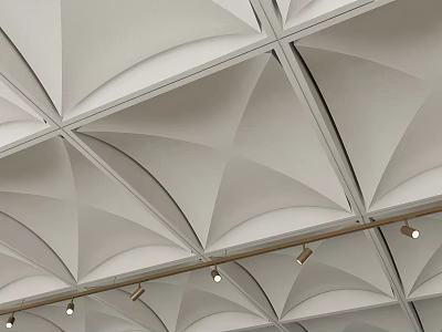 Light Colored Geometric Pattern Ceiling Design With Recessed Spotlights And Grid Structure 3d model
