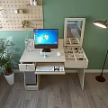 Modern Office Desk Setup With Computer Monitor Keyboard Mouse Green Plant And Wall Pegboard