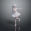 Game Movie Character Anime Style With Light Purple Twin Tails White Flowing Dress Raised Hand