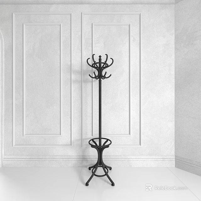Elegant Black Metal Coat Rack With Multiple Hooks And Decorative Base In Modern Interior Space 3d model