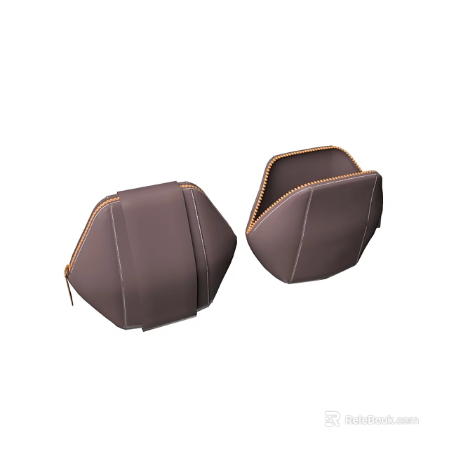 Dark Brown Hexagonal Leather Bags With Gold Zippers And Stitched Details 3d model 