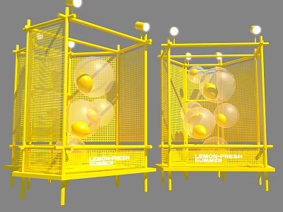 Yellow Art Installation With Metal Frame Mesh Transparent Spheres And Luxury Fresh 3d model