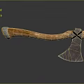 Vintage Weapon Axe With Wooden Handle And Metal Sharp Blade Design