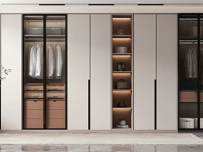 Modern Wardrobe Interior Design With Glass Doors Drawers And Shelves Lighting 3d model