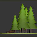 Green Coniferous Trees And Brown Log On Round Green Platform 3D Rendering With Gray Background 3d model