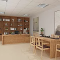 Modern Office Interior Design With Wooden Shelves Desk Chairs Green Plant And Wall Paintings