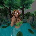 Elven Mermaid Character In Enchanted Forest Water Pool With Lush Plants And Lily Pads