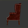 Red Velvet Tufted Wingback Armchair With Wooden Legs And White Stitching