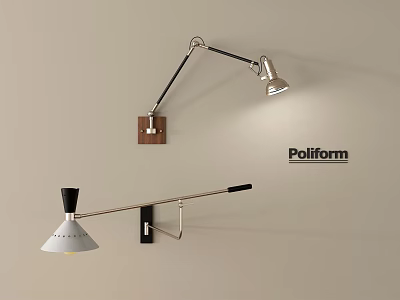 Modern Adjustable Wall Lamps With Metal Arm Wooden Base And Conical Stylish Shade 3d model