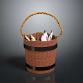 Wicker Storage Basket With Brown Handle And Black Straps For Daily Items