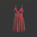 Red Women's Dress With Spaghetti Straps Lace Details Bow Front And Flared Skirt
