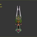 Ornate Trident Shaped Metallic Weapon With Decorative Handle And Sharp Prongs