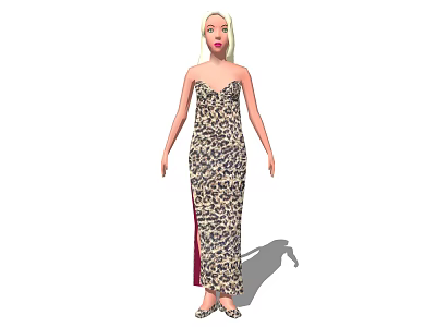 Woman Wearing Fashionable Leopard Print Dress With Side Slit Standing 3d model