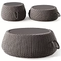 Dark Gray Woven Desk With Round Stools Featuring Handle And Textured Design 3d model