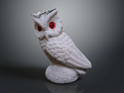 White Owl Statue With Red Eyes Textured Feather Details And Sturdy Base Flying Animal 3d model