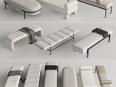 Modern Upholstered Ottomans With Metal Legs For Home Decor Different Shapes White Color 3d model