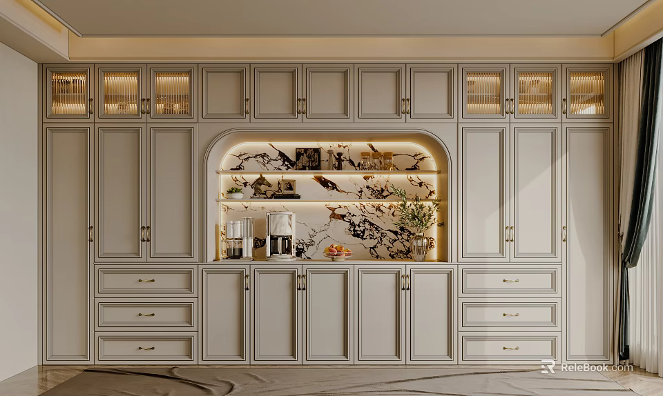 Modern Sideboard Cabinet With Storage Cabinets Drawers And Decorative Lighting Elements 3d model 