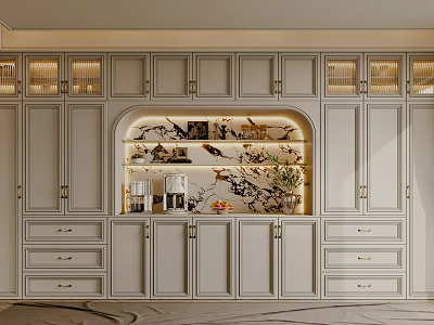 Modern Sideboard Cabinet With Storage Cabinets Drawers And Decorative Lighting Elements 3d model