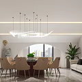 Modern Private Dining Room With Dining Table Chairs And Chandelier 3d model