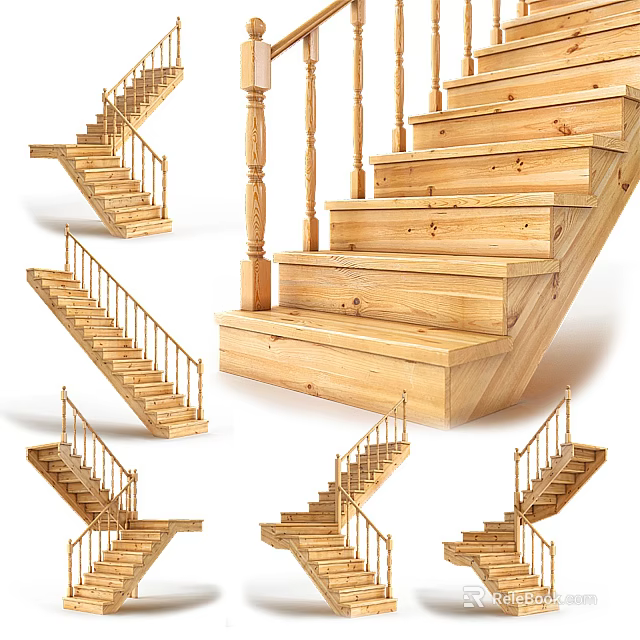 Wooden Staircase Design With Handrail And Steps For Indoor Home Interior 3d model 