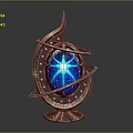 Ornate Copper Decorative Sphere With Blue Glowing Core And Metal Rings