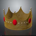 Shiny Golden Ornate Crown With Red Circular Accents And White Small Beads