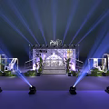Suning 2022 EIG Stage Setup With Staircase Geometric Decorations Green Plants And Lighting