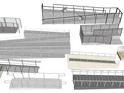 Road Infrastructure With Various Guardrails Ramps Steps And Structural Designs 3d model
