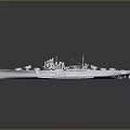 Detailed Gray Military Warship With Deck Turrets Mast And Metal Hull Structure