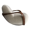 Beige Fabric Single Sofa With Wooden Curved Arms Modern Living Room Design