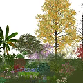 Vibrant Arboreal Garden Landscape With Diverse Trees Colorful Blooms And Foliage