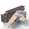 Modern Wooden Platform Structure With Natural Rock Elements And Support Beams 3d model