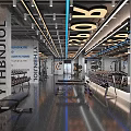 Modern Fitness Gym Interior Featuring Workout Equipment Ceiling Lights And Flooring Markings