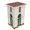 White Two Story Tower With Arched Doors Decorative Grilles And Stone Base