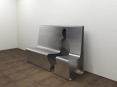 Modern Public Chair With Metal Structure Human Silhouette Cutout In Indoor Setting 3d model