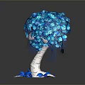 Decorative Blue Tree with White Trunk and Lush Blue Foliage in Artistic Design