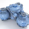 Cartoon Blue Mechanical Device with Multiple Round Tanks Hexagonal Texture Metal Brackets and Round Lids
