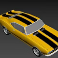 Yellow Classic Sports Car With Black Stripes And Two Door Design