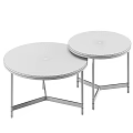 Modern Two Round Coffee Tables With White Marble Top And Black Metal Legs