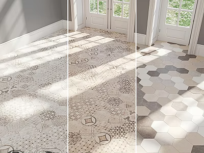Decorative Floor Tiles With Hexagonal Patterns And Intricate Designs Under Natural Light 3d model