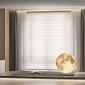 White Blinds In Modern Interior With Gray Curtains And Moon Shaped Decor
