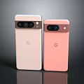 Google Pixel Smartphones Showcasing Light Pink And Pink Back Design With Triple Camera Modules 3d model