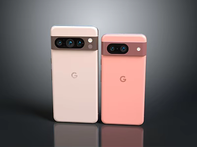Google Pixel Smartphones Showcasing Light Pink And Pink Back Design With Triple Camera Modules 3d model