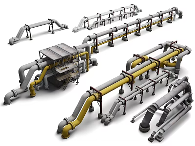 Heavy Duty Industrial Equipment with Piping Systems Metal Supports and Frame Components 3d model