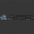 Blue Car Transporter Truck With Flatbed Trailer And Multiple Racks Shiny Exterior