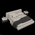 Light Colored Modern Minimalist Double Bed Bedroom Design With Pillows Blanket Nightstands And Small Items