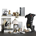 Elegant Decorative Ornaments Set With Bust Sculpture Table Lamp Framed Art Brass Accents And Books