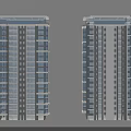 Modern Twin High Rise Residential Buildings With Glass Windows And Balconies