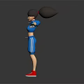 3D Girl Character In Blue Sportswear With Red Sneakers High Ponytail And Outstretched Arms
